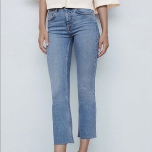 Zara Mid- Rise Flared Cropped Blue Jeans